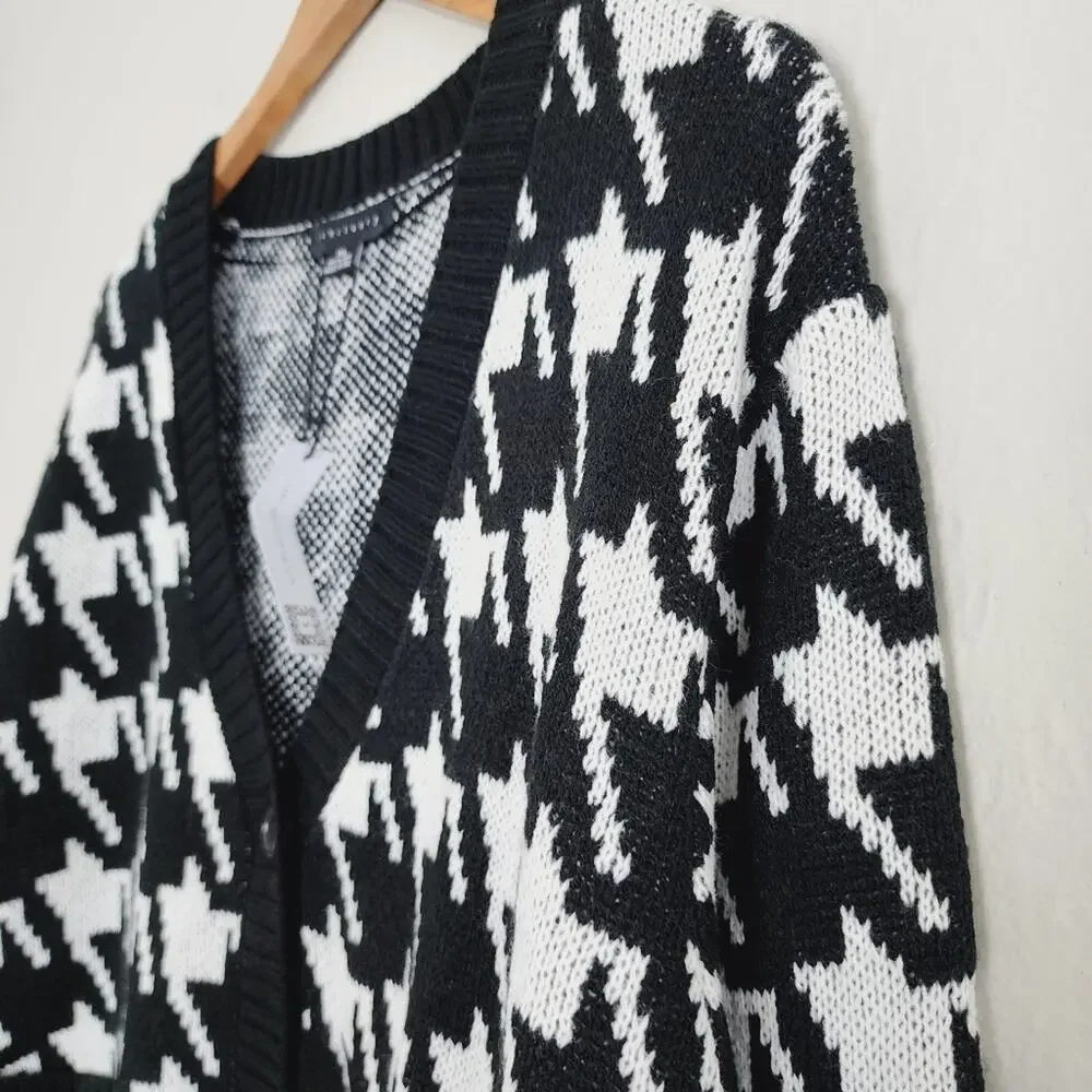 Sanctuary Warms My Heart Houndstooth Cardigan Sweater Black White 2X NWT - Picture 7 of 9